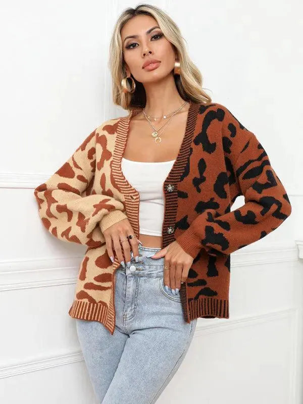 Übergroße Strickjacke Leopardenmuster Trendy Pullover