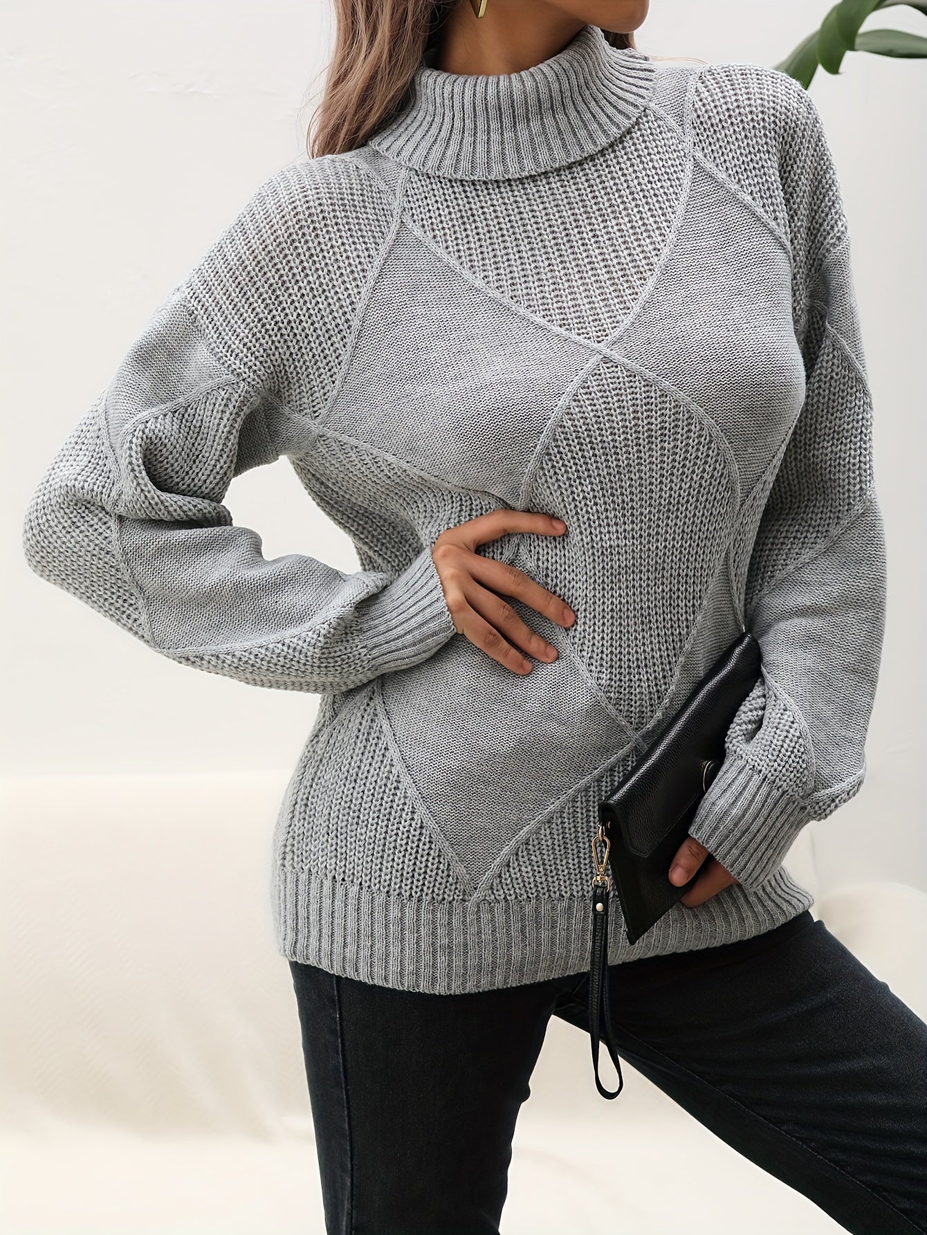 Modischer Einfarbiger Pullover Rollkragen Stil