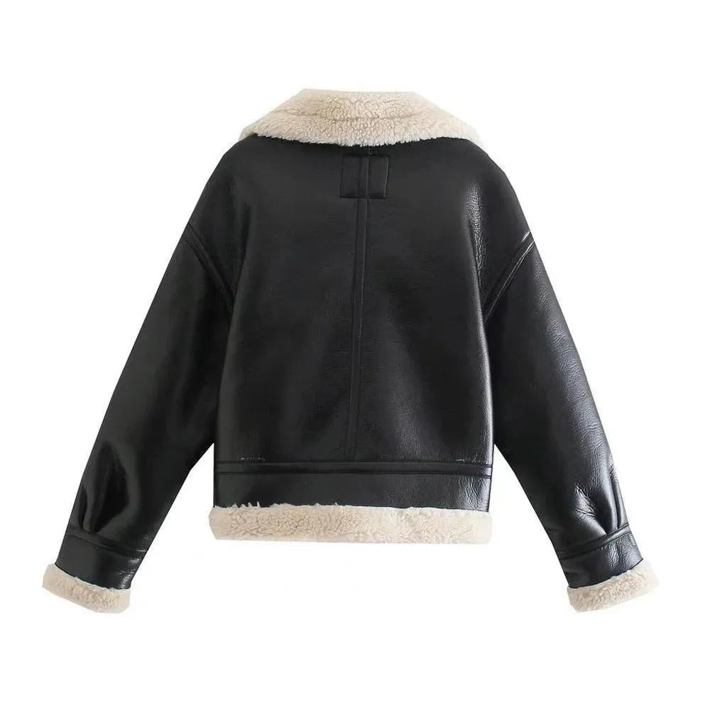 Elegante Lederjacke Damen Vintage Winterstyle - IdealeKleiden