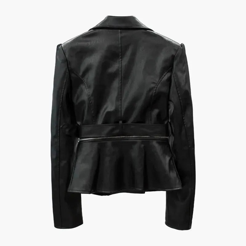 Damen Lederjacke Abnehmbarer Saum - IdealeKleiden