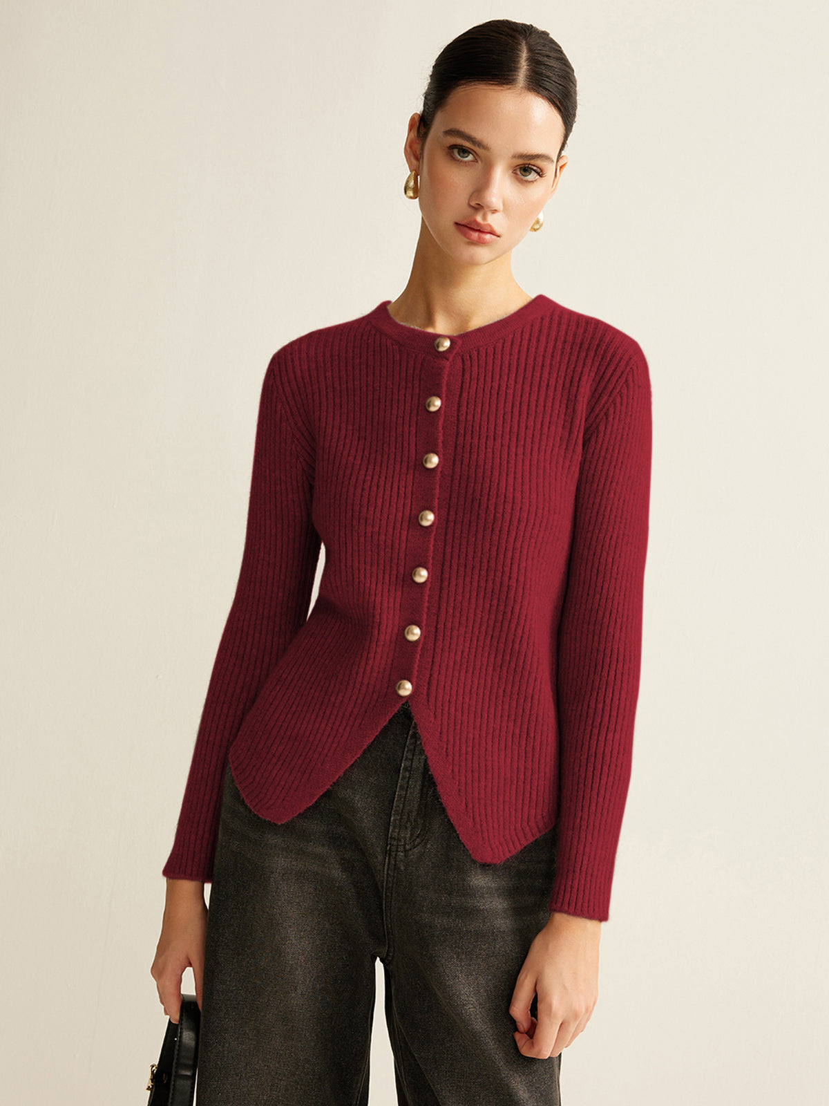 Damen Pullover Knopf Oben Modern