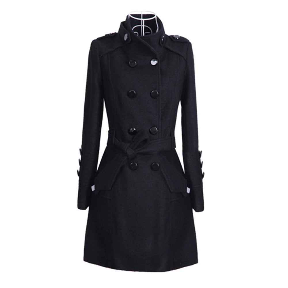 Elegante Damenmantel Lang Tailliert Wollmix