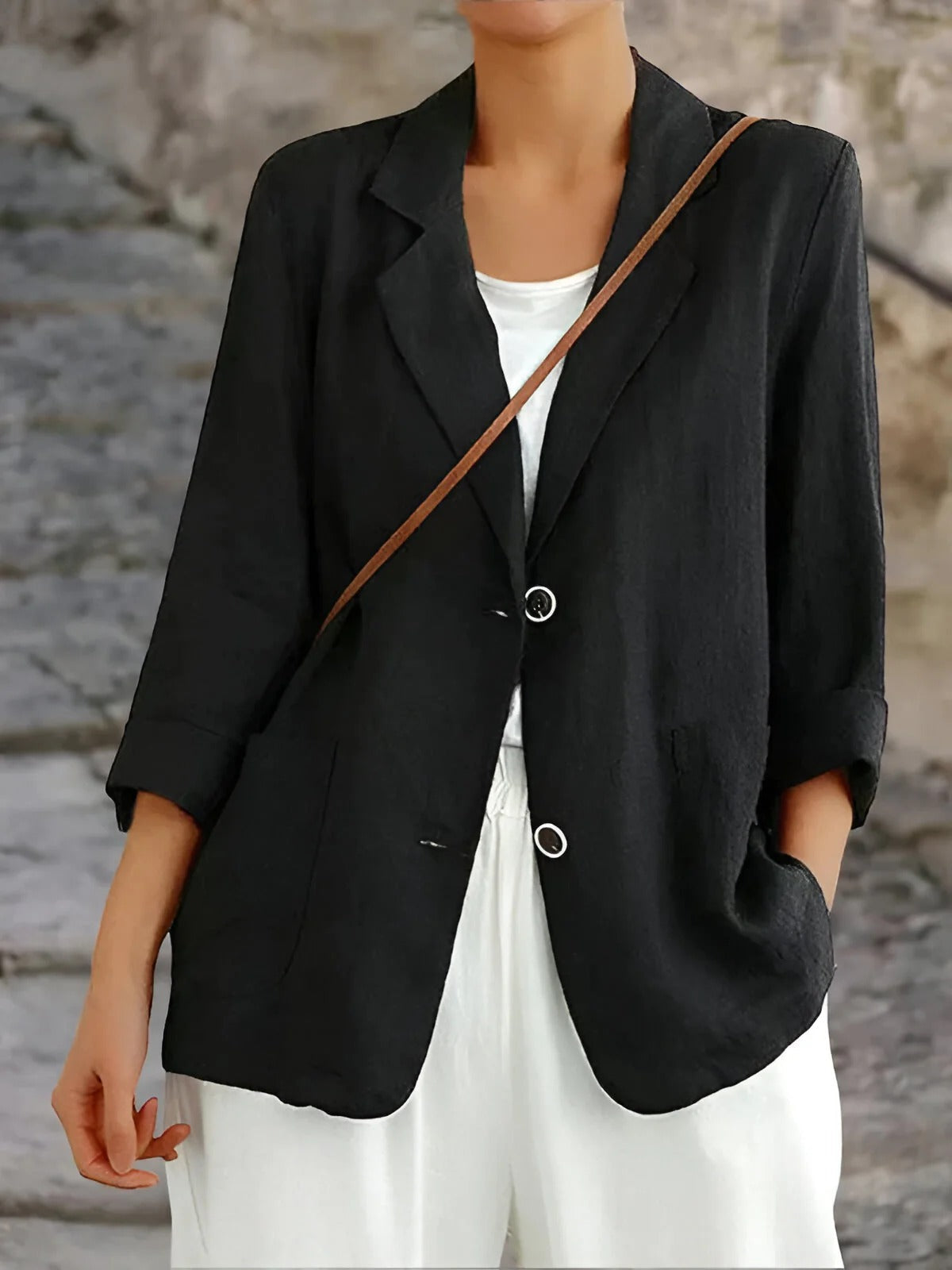 Damen Blazer Bequem Mittellang Naturstoff