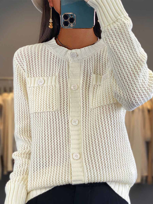 Kuschelige Cardigan Damen Rundhals Strick - IdealeKleiden