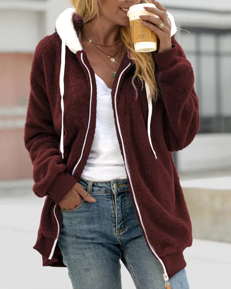 Damen Fleece Hoodie Mit Reißverschluss Weich Warm