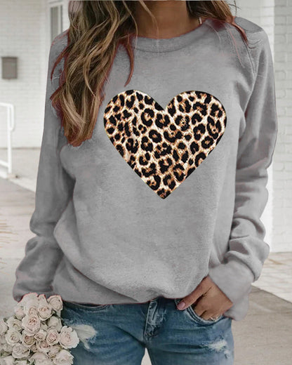 Herz-Pullover Frauen Leo-Print