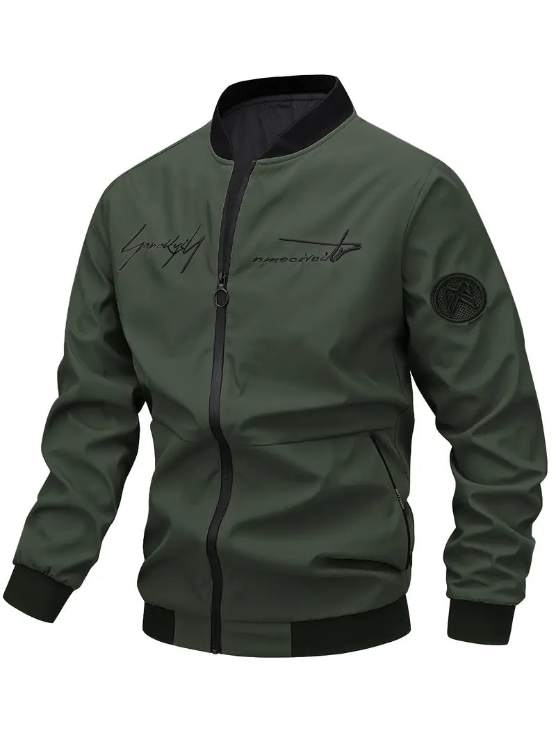 Herren Lederjacke Bestickt Elegant