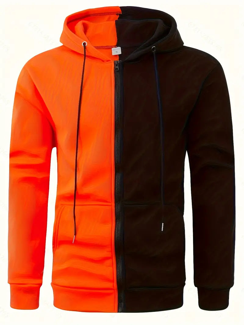 Zweifarbig Kapuzenpullover Reißverschluss Modern