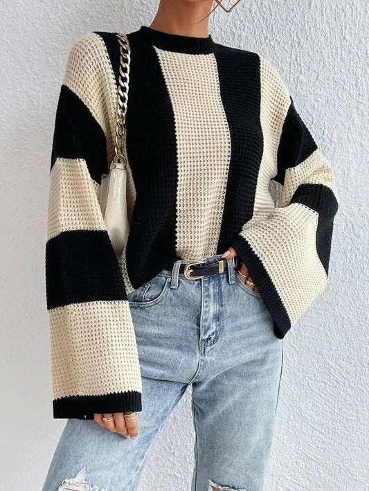 Moderner Bicolor Pullover Weite Ärmel - IdealeKleiden