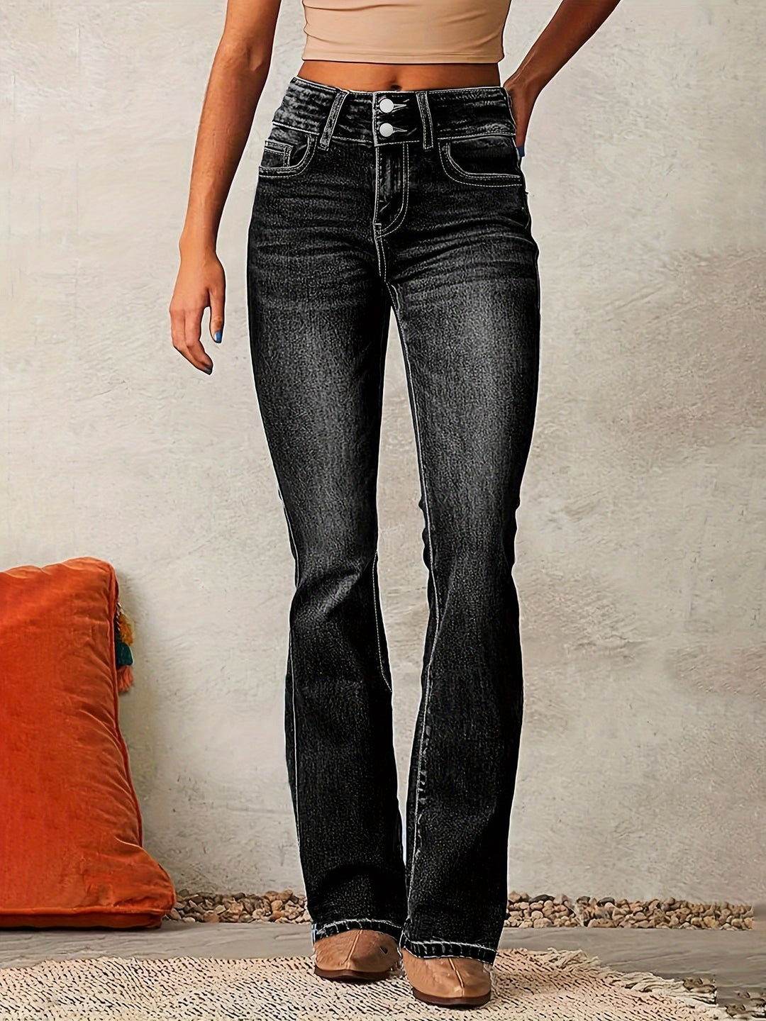 Damen High-Waist Jeans Weite Beinstyle