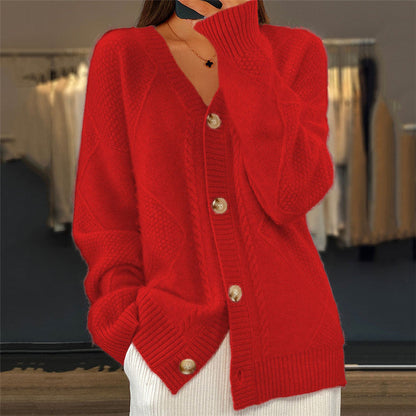 Frauen Strickjacke V-Ausschnitt Modern
