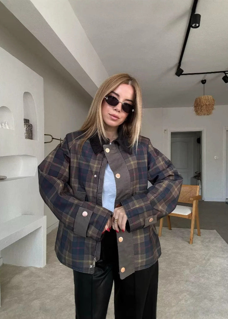 Karierte Oversized-Jacke Große Größen - IdealeKleiden