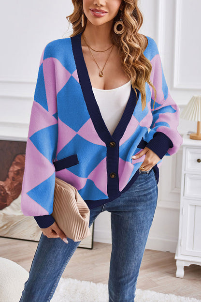 Strickcardigan Geometrisch Patchwork Modern Lässig
