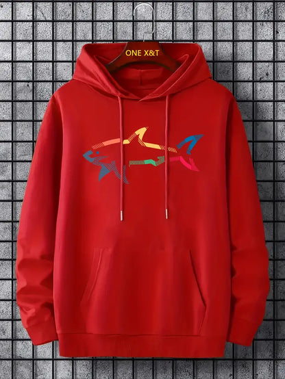 Lässiger Herren Pullover Hai Motiv Kapuze