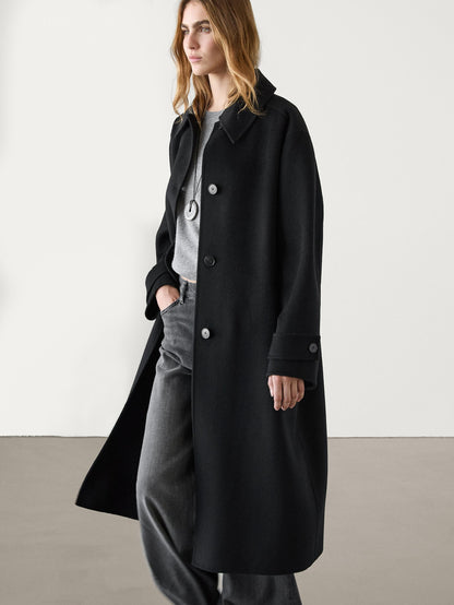 Lange Damenjacke Wollmischung Elegante Knöpfe