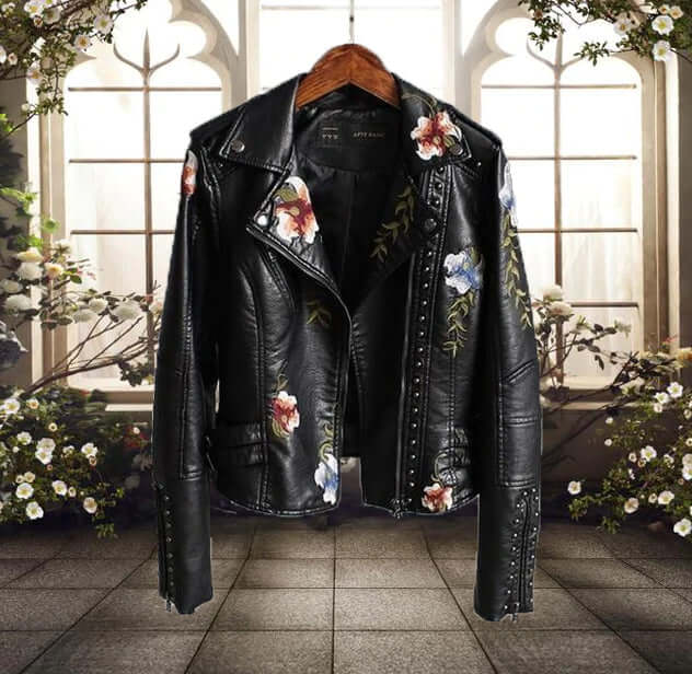 Damen Bikerjacke Blumenprint Stil