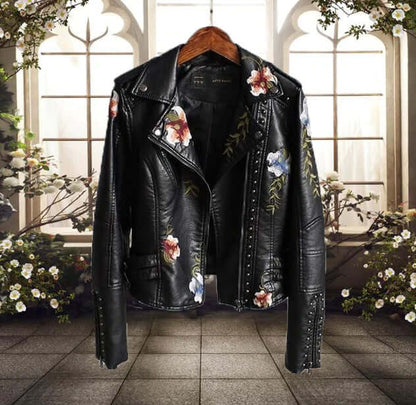 Damen Bikerjacke Blumenprint Stil