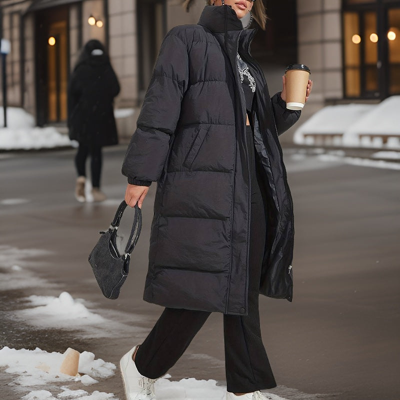 Schwarze Daunenjacke Knielang Warm