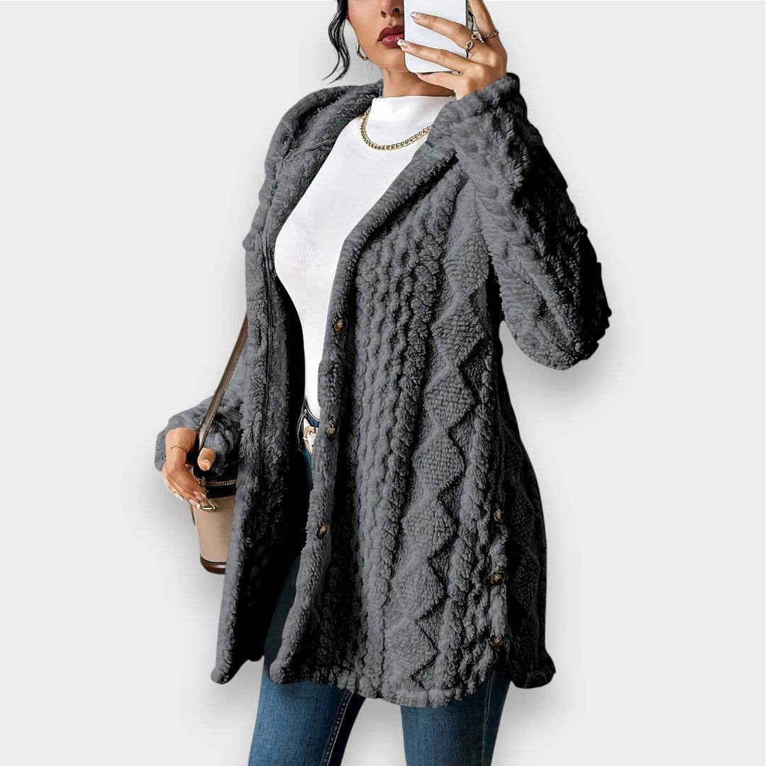 Weicher Plüsch Pullover Kapuzencardigan Damen