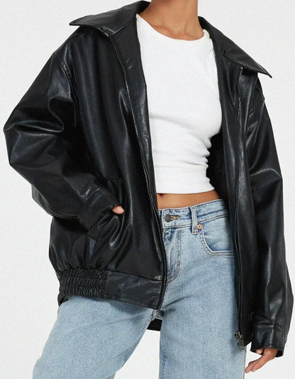 Lederjacke Oversize Lässig Modern