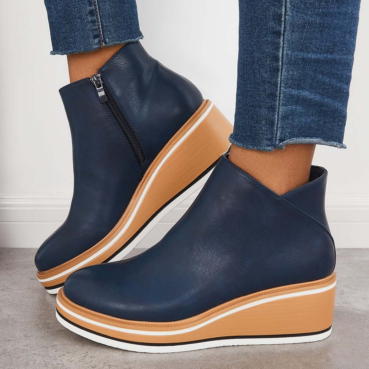 Damen Stiefel Plateau Boots mit Reißverschluss