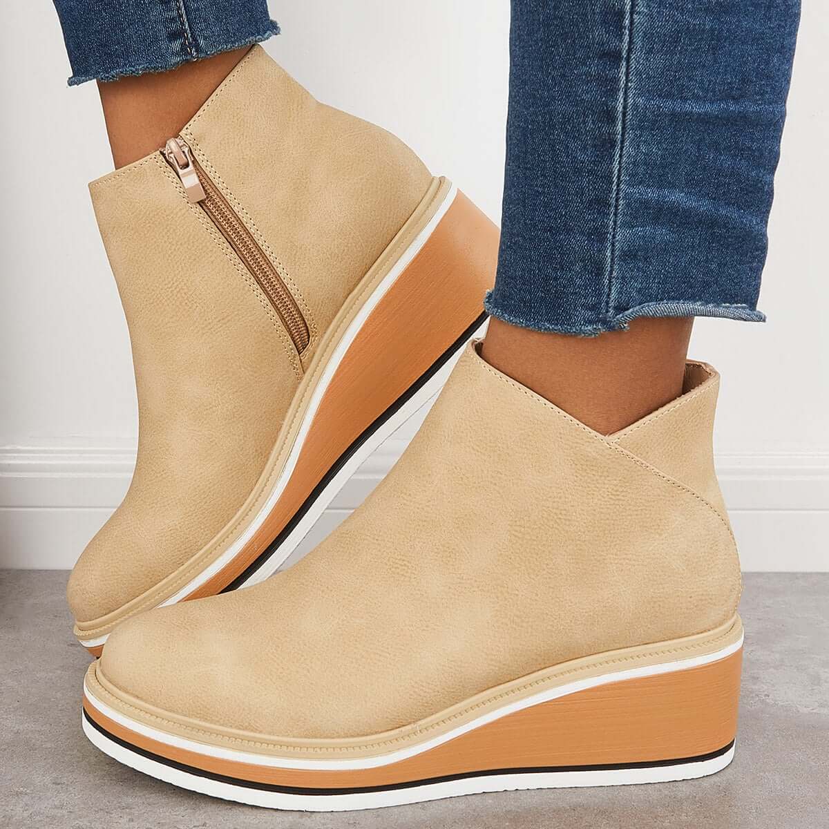 Damen Stiefel Plateau Boots mit Reißverschluss