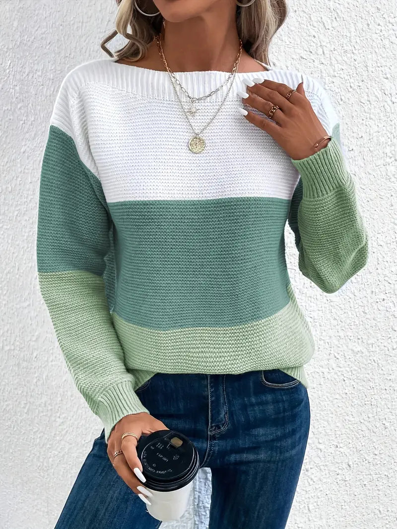 Damen Pullover Langarm Rundhals Farbenfroh - IdealeKleiden