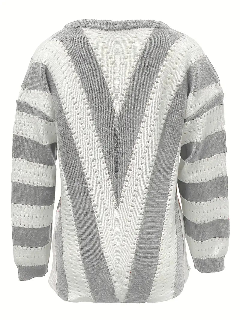 Stylisher Streifenpullover V-Ausschnitt Damen