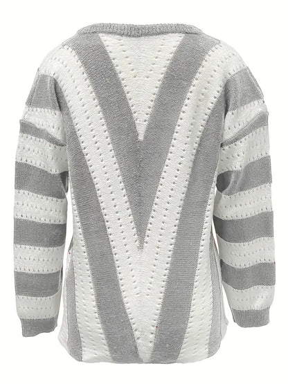 Stylisher Streifenpullover V-Ausschnitt Damen