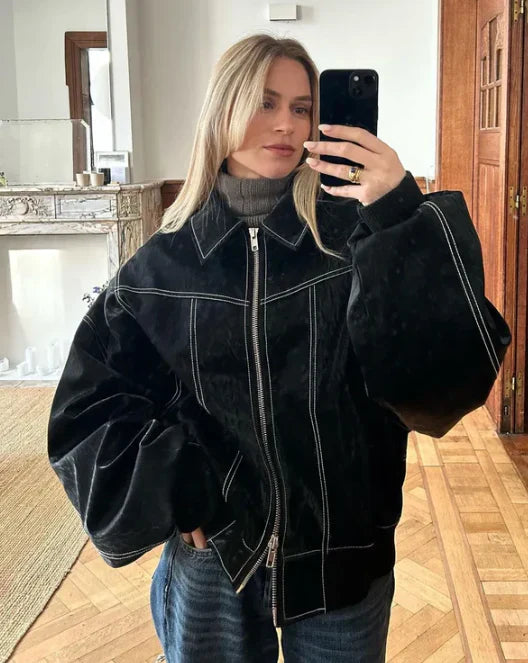 Übergroße Lederjacke Weinlese Look für Frauen