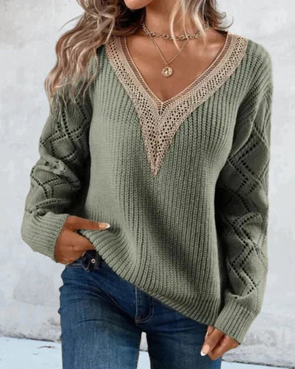 Eleganter Damenpullover V-Ausschnitt Design - IdealeKleiden