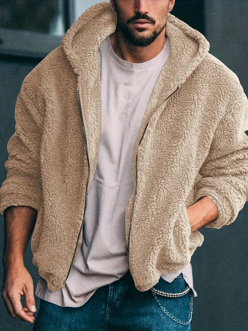 Herren Winterjacke Flauschig Reißverschluss - IdealeKleiden