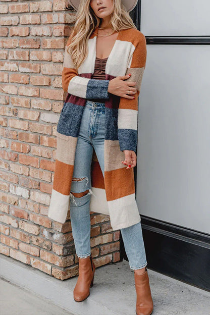 Gestrickte Cardigan mit Offener Vorderseite und Buntfarben - IdealeKleiden