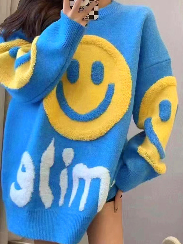 Farbenfrohes Y2K Kleid Smile Print Oversized Pullover