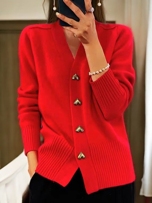 Weicher Cardigan mit Goldenen Herzknöpfen