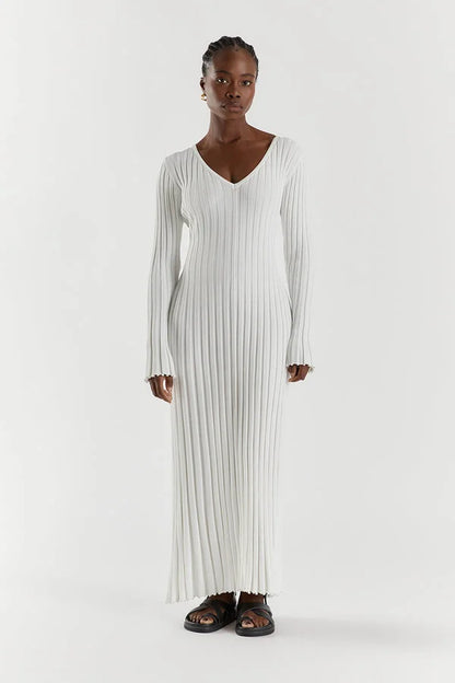 Bequemes Damen Midi Kleid mit V-Ausschnitt