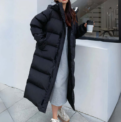 Warme Damen Winterjacke Lang mit Kapuze