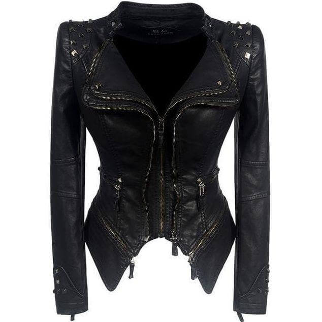 Damen Lederjacke Nieten Biker Style