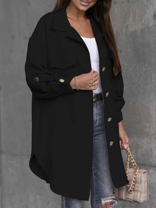 Lange Damenjacke Modern Wollkragen