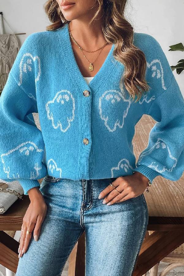 Cartoon Jacquard Jacke Bequem Lässig - IdealeKleiden