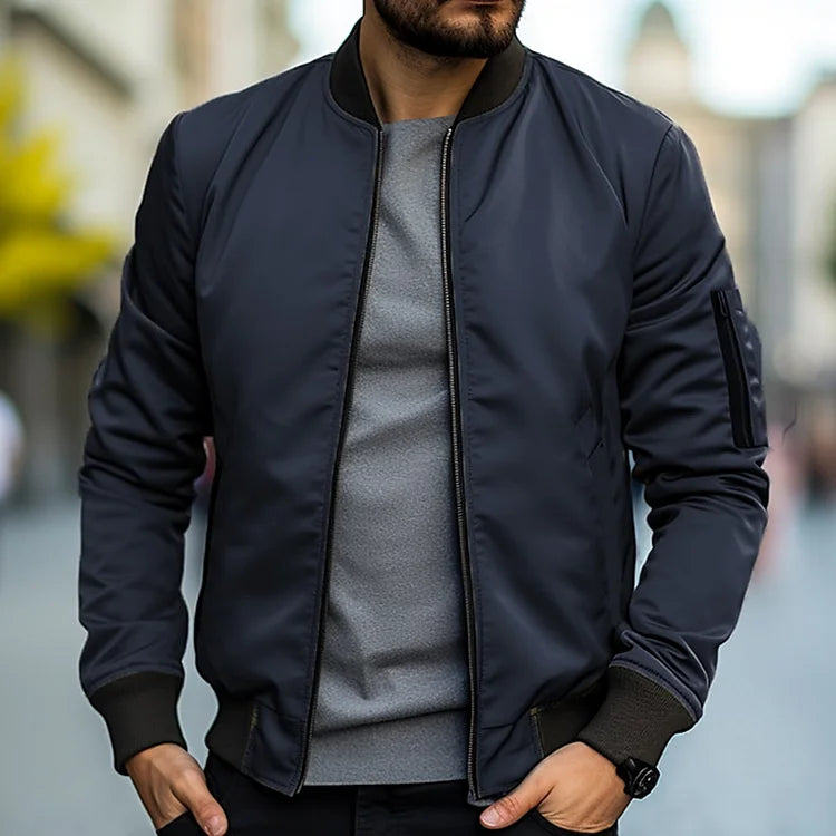 Herren Bomberjacke Sportlich Reißverschluss Tasche