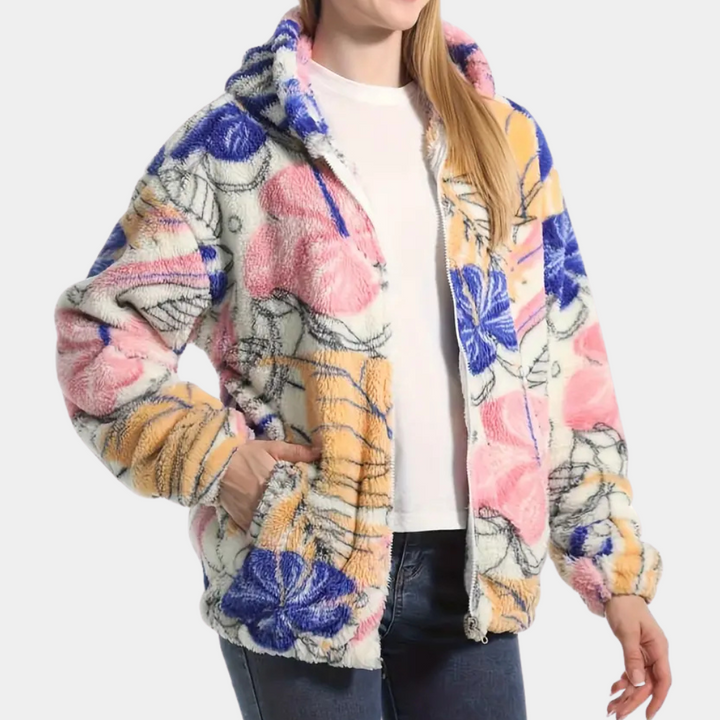 Winterjacke Damen Blümchen Muster Kapuze
