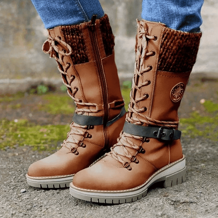 Damen Stiefel Winter Warm Schnürschuhe