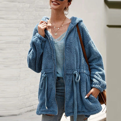 Weiche Teddyjacke Oversized mit Kapuze und Taschen
