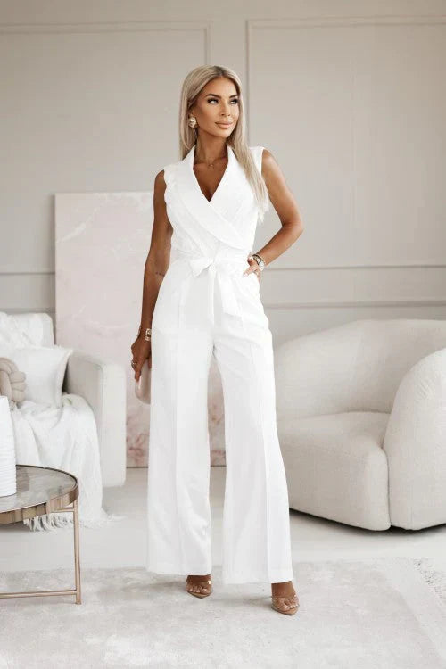Elegante Jumpsuit V-Ausschnitt Mit Gürtel - IdealeKleiden