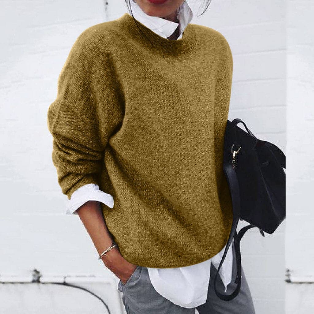 Klassische Strickpullover Damen Lockere Passform Weich Rundhals - IdealeKleiden