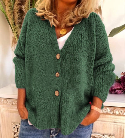 Weite Cardigan Damen Oversized Knopf V-Ausschnitt