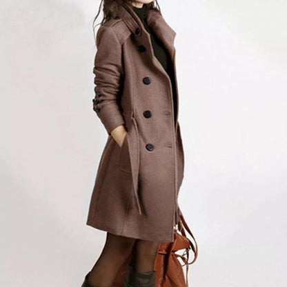 Damen Trenchcoat Wolle Mischung Tailliert Mit Gürtel - IdealeKleiden