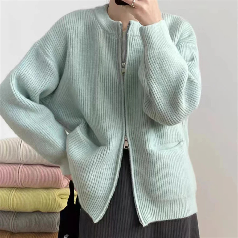 Übergrößer Cardigan für Damen mit Reißverschluss Komfort
