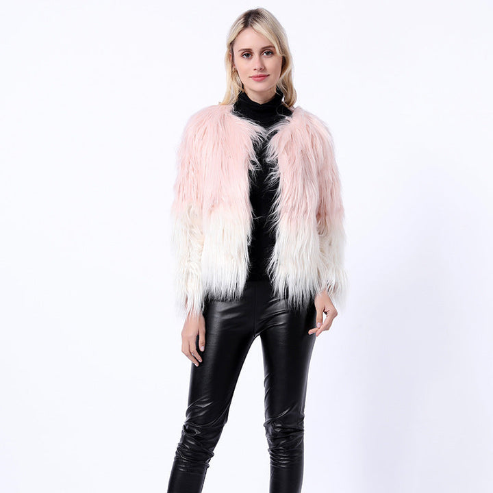Damen Kunstpelz-Bollerjacke Hochgeschlossen Elegant